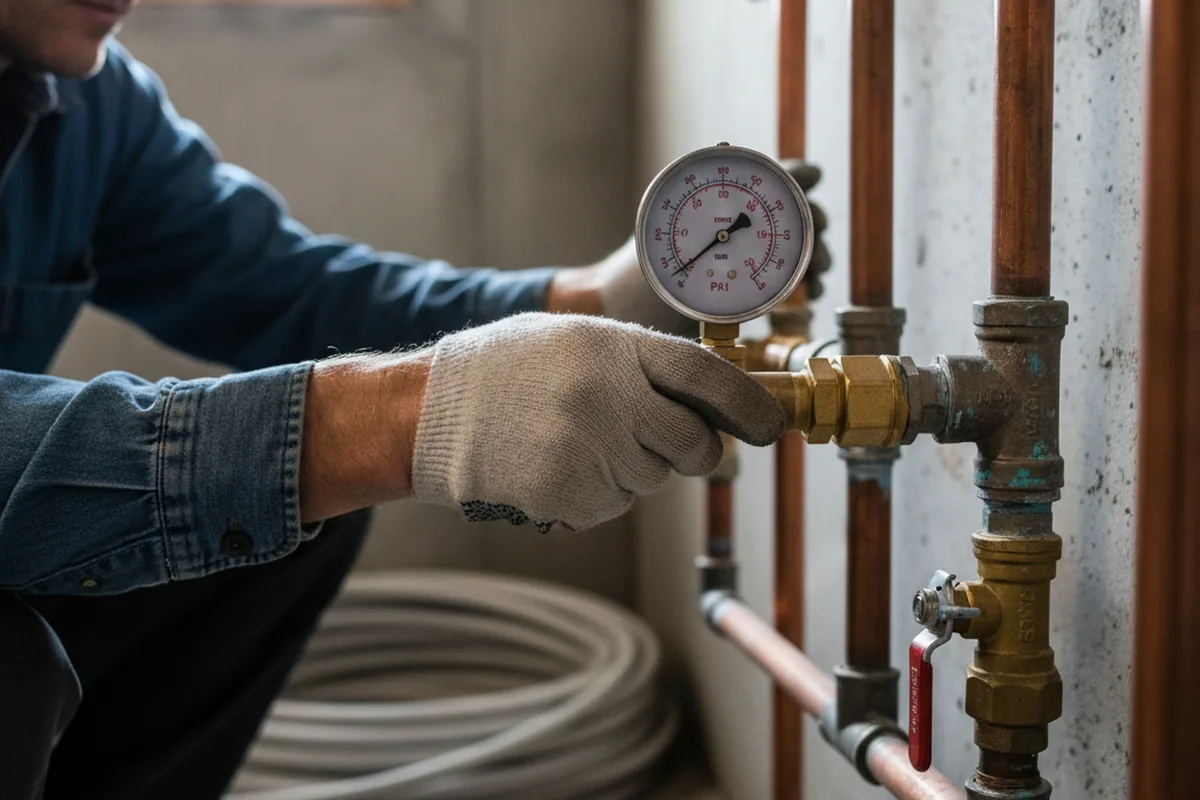 Pressure testing a repaired line during Water Line Repair in Euless
